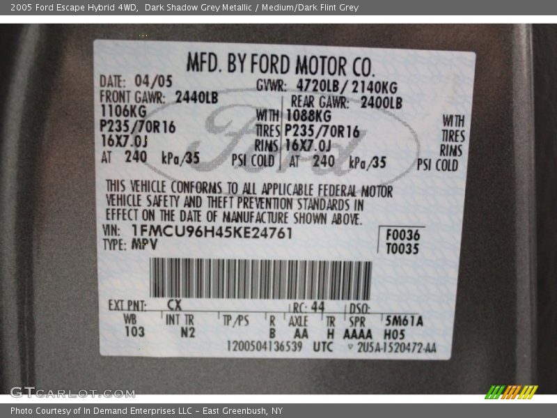 Dark Shadow Grey Metallic / Medium/Dark Flint Grey 2005 Ford Escape Hybrid 4WD