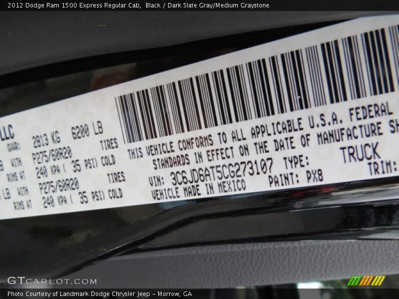 Black / Dark Slate Gray/Medium Graystone 2012 Dodge Ram 1500 Express Regular Cab