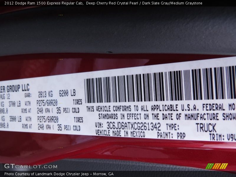Deep Cherry Red Crystal Pearl / Dark Slate Gray/Medium Graystone 2012 Dodge Ram 1500 Express Regular Cab