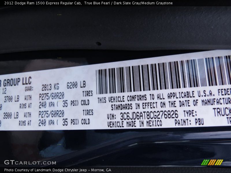 True Blue Pearl / Dark Slate Gray/Medium Graystone 2012 Dodge Ram 1500 Express Regular Cab