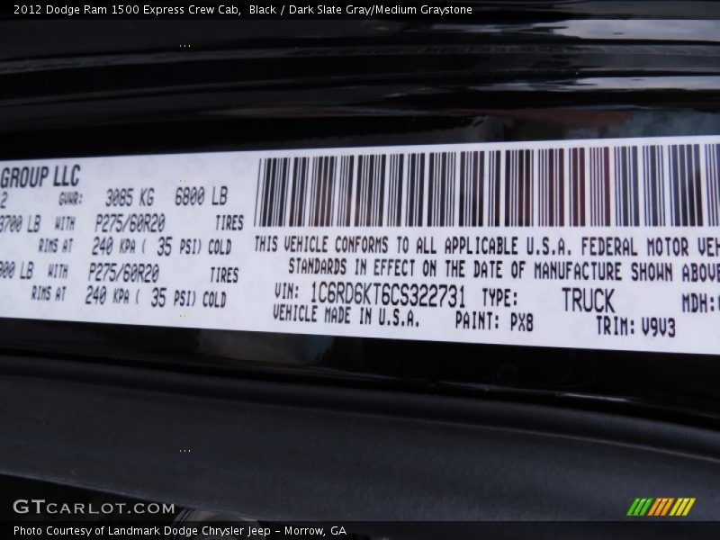 Black / Dark Slate Gray/Medium Graystone 2012 Dodge Ram 1500 Express Crew Cab