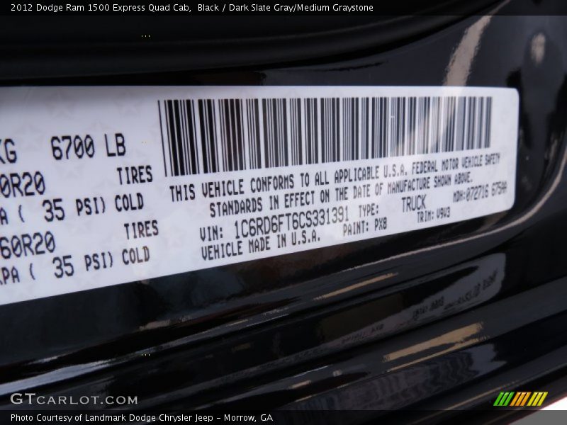 Black / Dark Slate Gray/Medium Graystone 2012 Dodge Ram 1500 Express Quad Cab