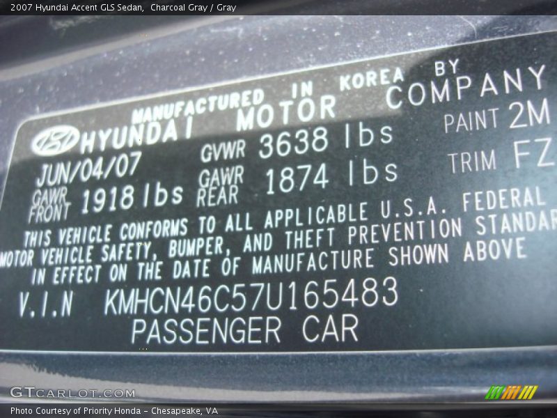 Charcoal Gray / Gray 2007 Hyundai Accent GLS Sedan