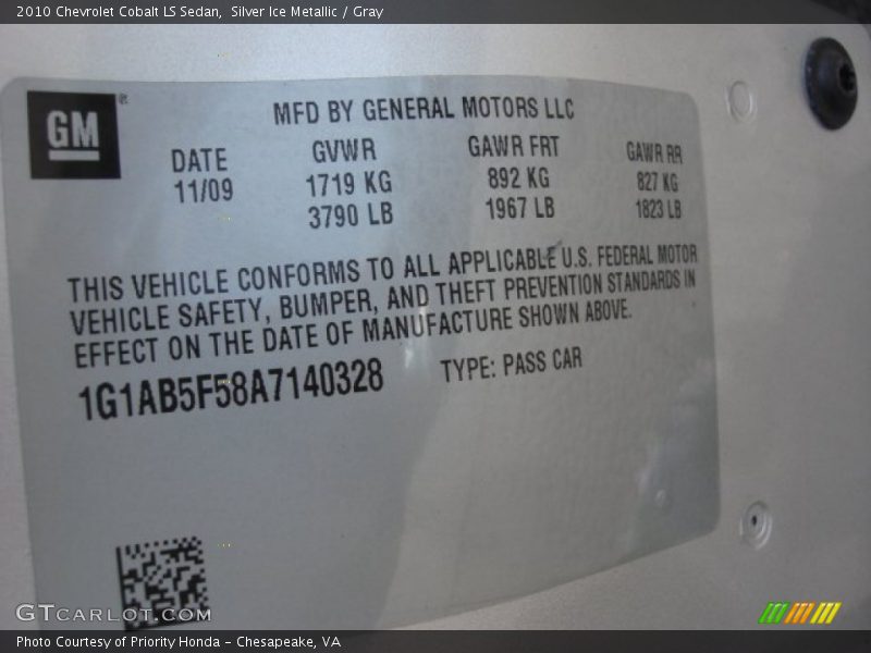 Silver Ice Metallic / Gray 2010 Chevrolet Cobalt LS Sedan