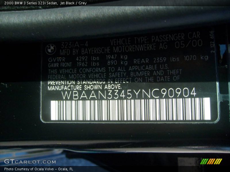 Jet Black / Grey 2000 BMW 3 Series 323i Sedan