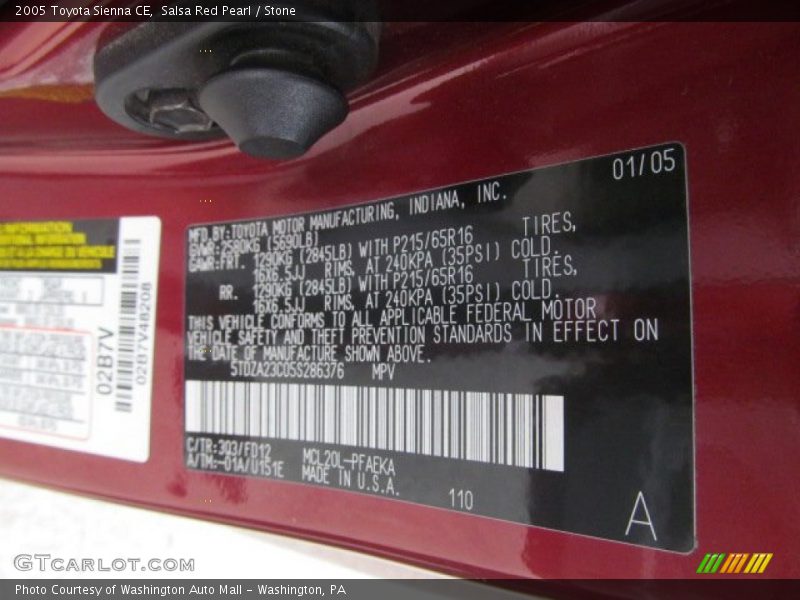 2005 Sienna CE Salsa Red Pearl Color Code 3Q3