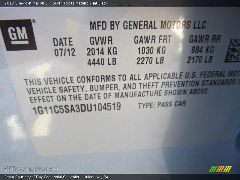 Silver Topaz Metallic / Jet Black 2013 Chevrolet Malibu LT