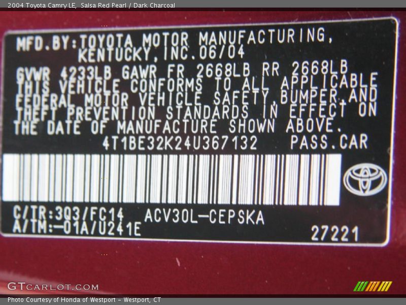 Salsa Red Pearl / Dark Charcoal 2004 Toyota Camry LE