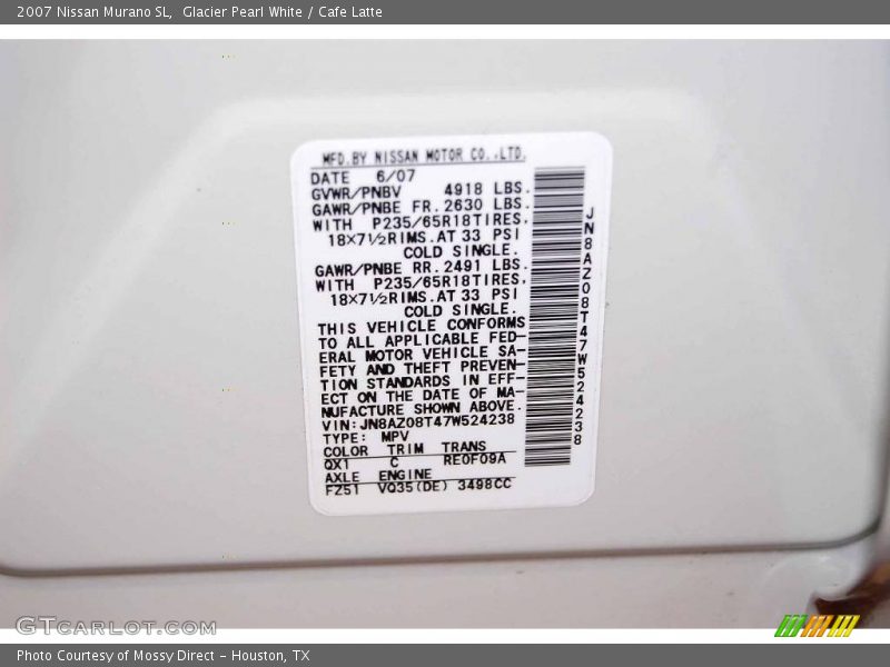 Glacier Pearl White / Cafe Latte 2007 Nissan Murano SL