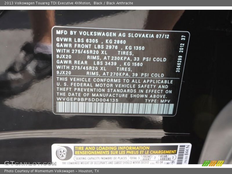 Black / Black Anthracite 2013 Volkswagen Touareg TDI Executive 4XMotion