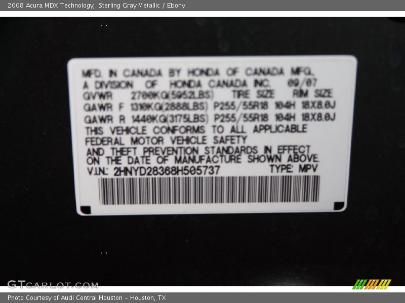 Sterling Gray Metallic / Ebony 2008 Acura MDX Technology