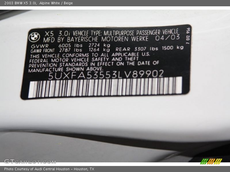 Alpine White / Beige 2003 BMW X5 3.0i