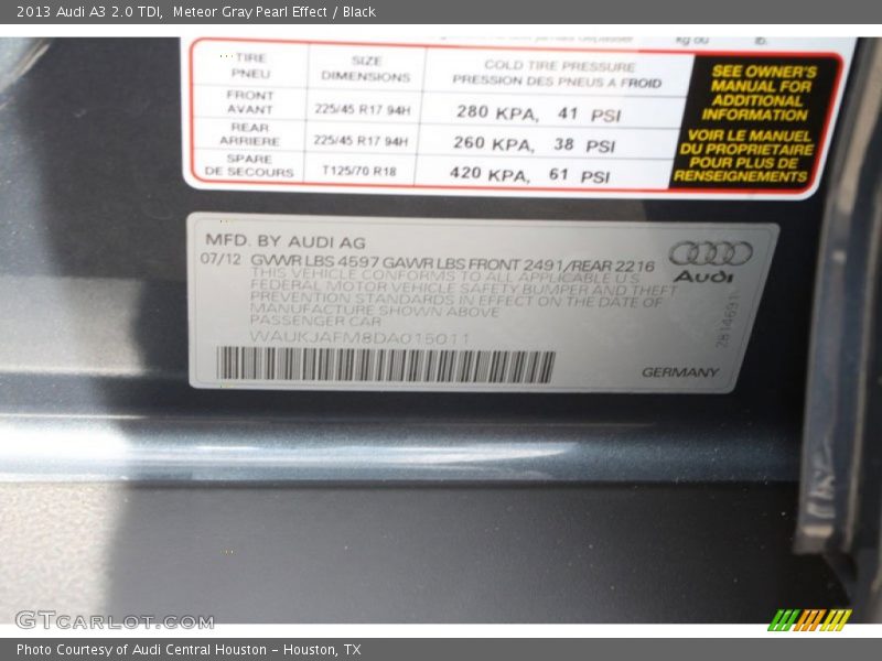 Info Tag of 2013 A3 2.0 TDI