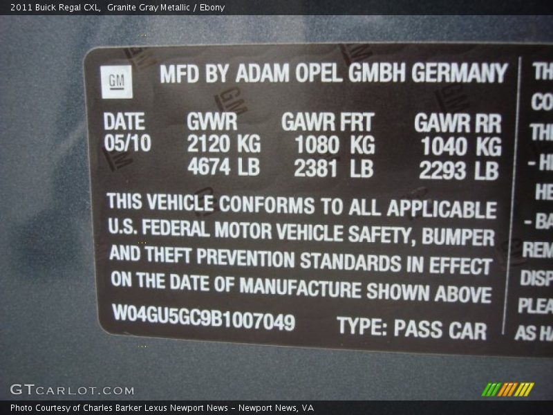 Granite Gray Metallic / Ebony 2011 Buick Regal CXL