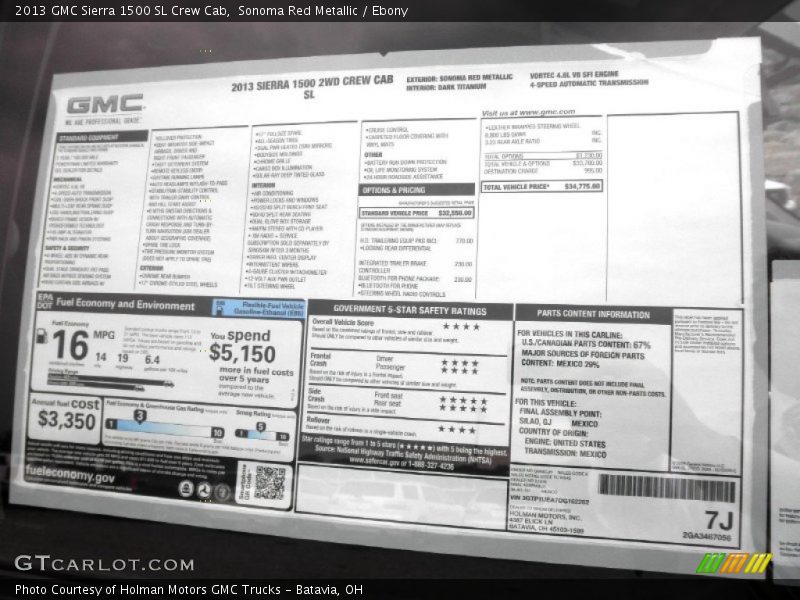  2013 Sierra 1500 SL Crew Cab Window Sticker