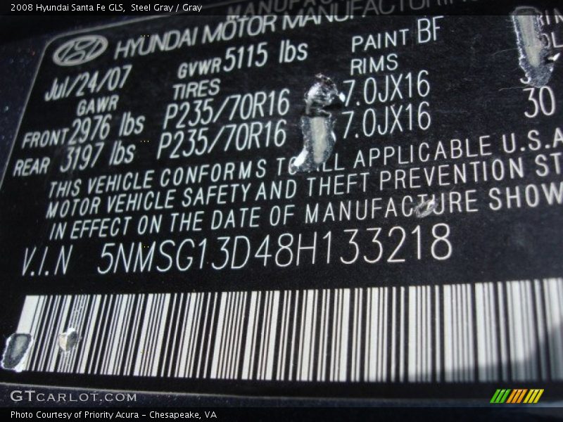 Steel Gray / Gray 2008 Hyundai Santa Fe GLS