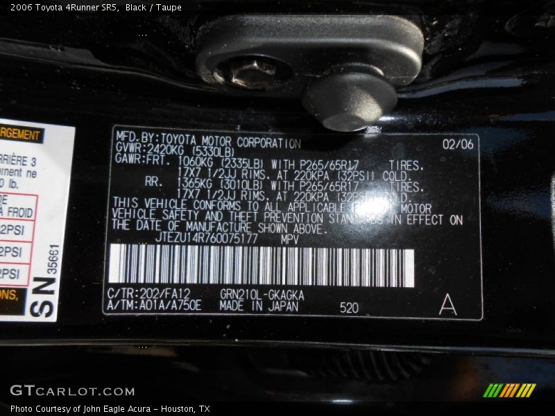 Black / Taupe 2006 Toyota 4Runner SR5