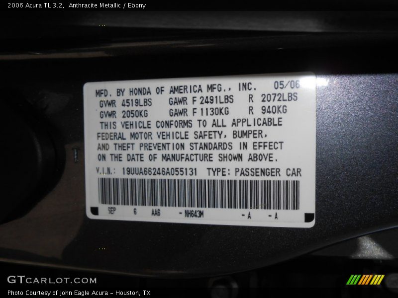 Anthracite Metallic / Ebony 2006 Acura TL 3.2
