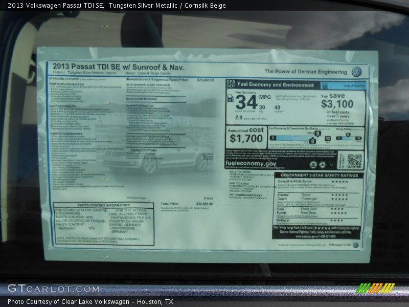 Tungsten Silver Metallic / Cornsilk Beige 2013 Volkswagen Passat TDI SE