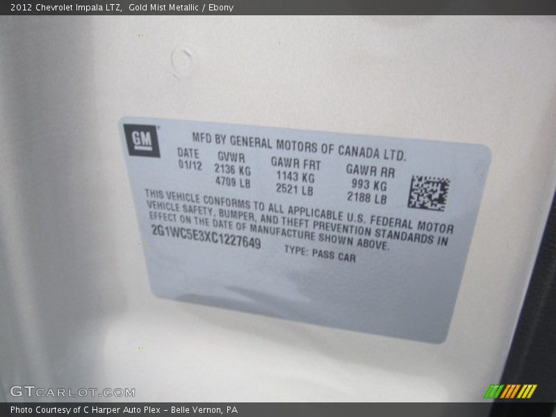 Gold Mist Metallic / Ebony 2012 Chevrolet Impala LTZ