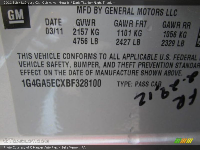 Quicksilver Metallic / Dark Titanium/Light Titanium 2011 Buick LaCrosse CX