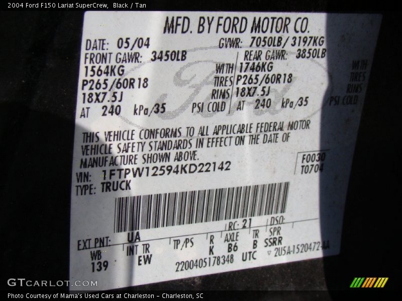 Black / Tan 2004 Ford F150 Lariat SuperCrew