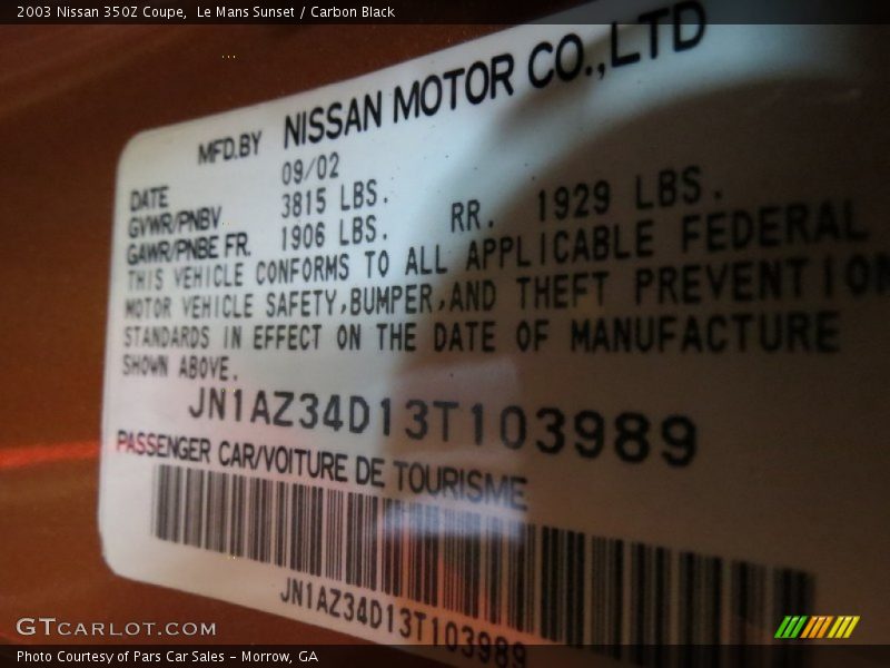 Le Mans Sunset / Carbon Black 2003 Nissan 350Z Coupe