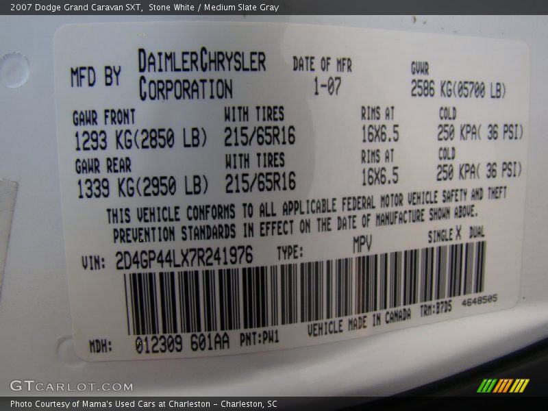Stone White / Medium Slate Gray 2007 Dodge Grand Caravan SXT