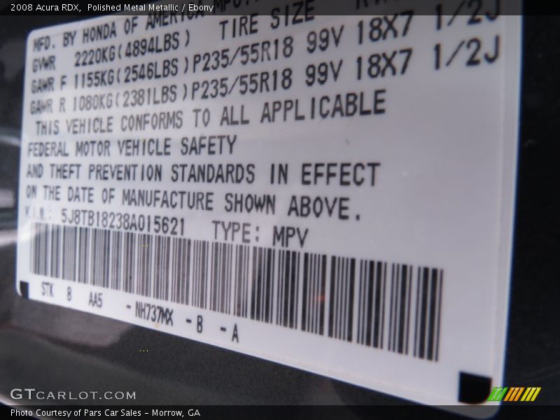 2008 RDX  Polished Metal Metallic Color Code NH737MX