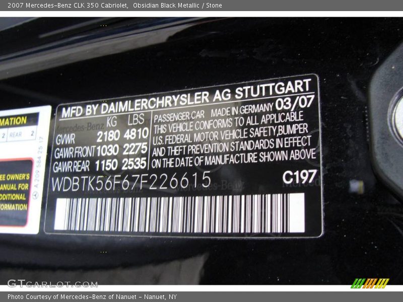 Obsidian Black Metallic / Stone 2007 Mercedes-Benz CLK 350 Cabriolet
