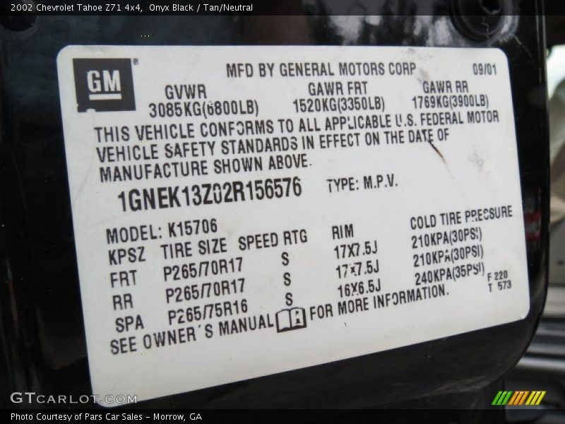 Onyx Black / Tan/Neutral 2002 Chevrolet Tahoe Z71 4x4