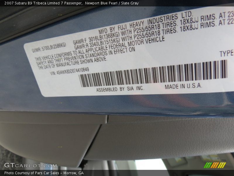 Newport Blue Pearl / Slate Gray 2007 Subaru B9 Tribeca Limited 7 Passenger