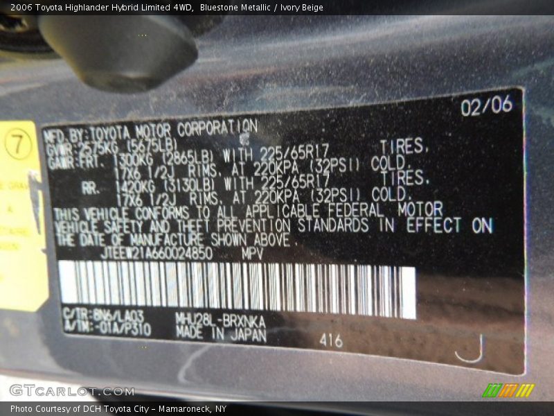 Bluestone Metallic / Ivory Beige 2006 Toyota Highlander Hybrid Limited 4WD