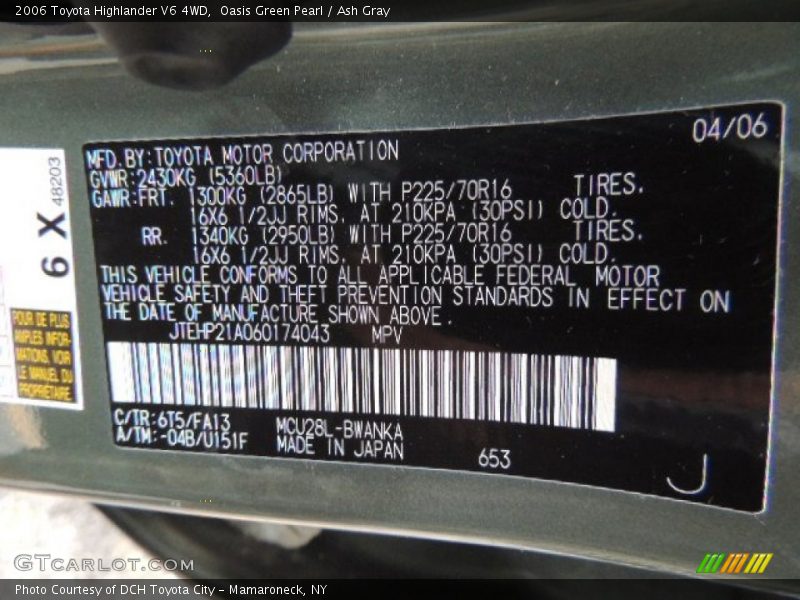 Oasis Green Pearl / Ash Gray 2006 Toyota Highlander V6 4WD