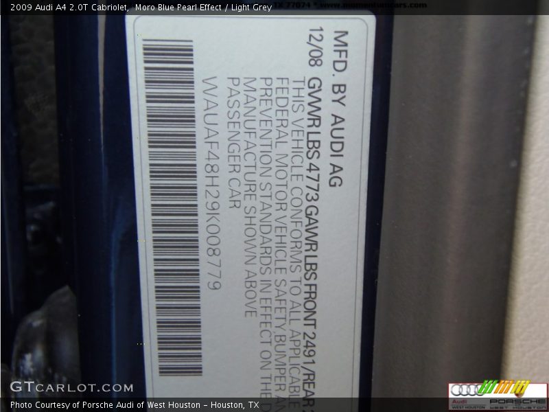 Moro Blue Pearl Effect / Light Grey 2009 Audi A4 2.0T Cabriolet