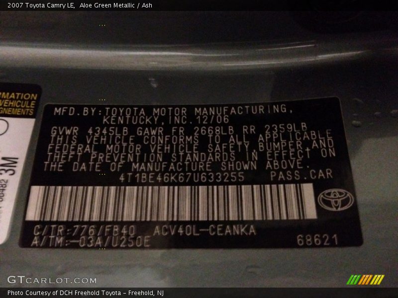 Aloe Green Metallic / Ash 2007 Toyota Camry LE
