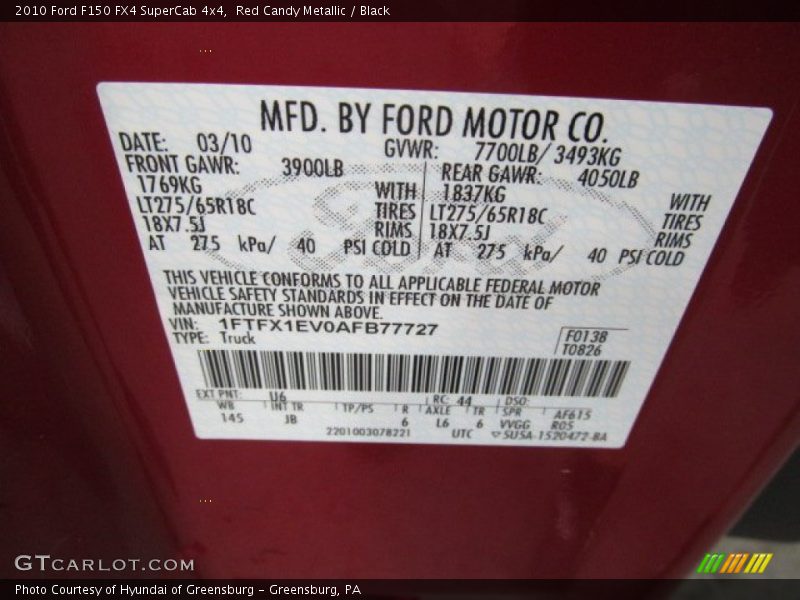 2010 F150 FX4 SuperCab 4x4 Red Candy Metallic Color Code U6