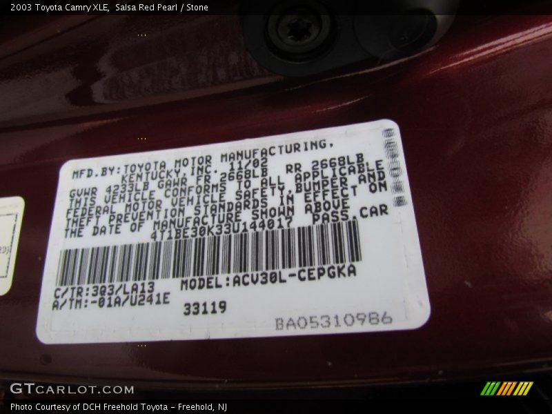 Salsa Red Pearl / Stone 2003 Toyota Camry XLE