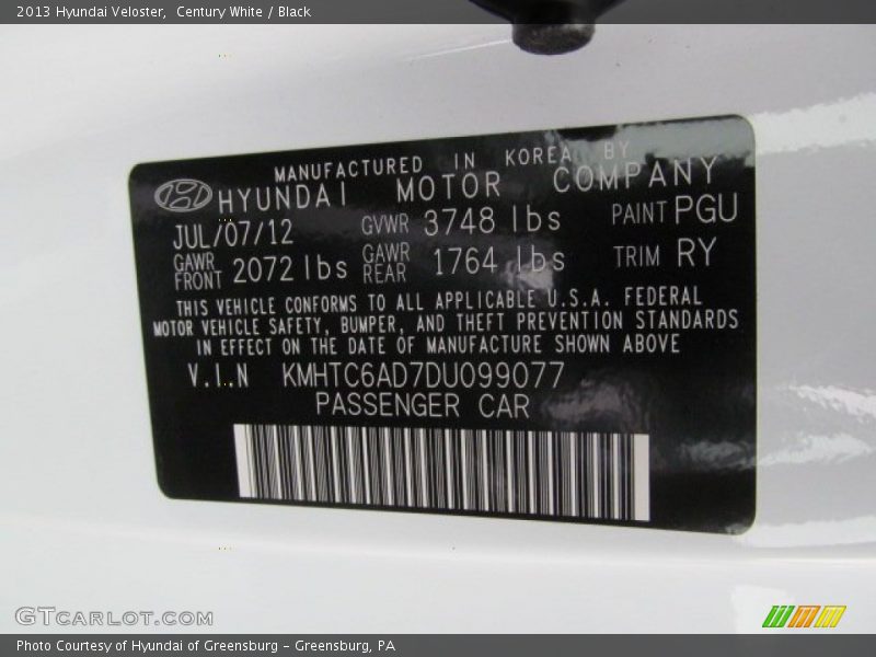 Century White / Black 2013 Hyundai Veloster
