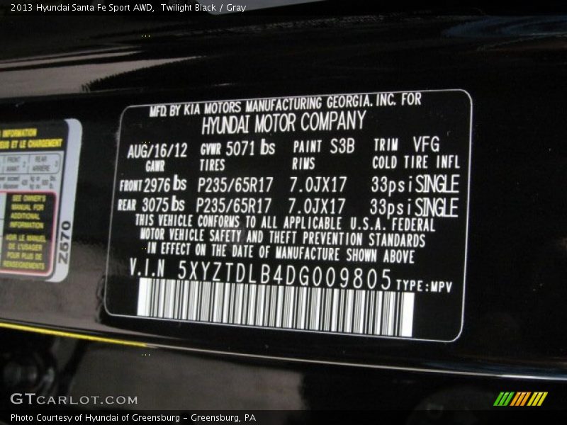 Twilight Black / Gray 2013 Hyundai Santa Fe Sport AWD