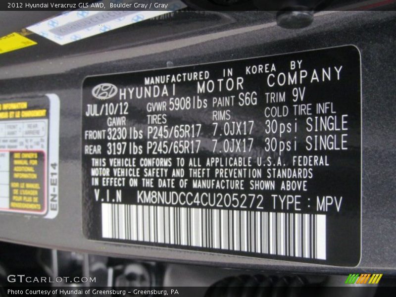 Boulder Gray / Gray 2012 Hyundai Veracruz GLS AWD
