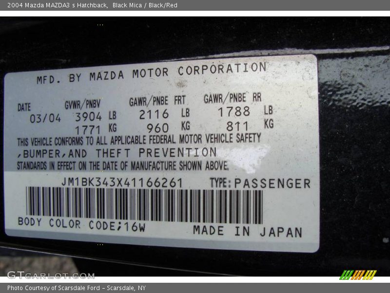 Black Mica / Black/Red 2004 Mazda MAZDA3 s Hatchback
