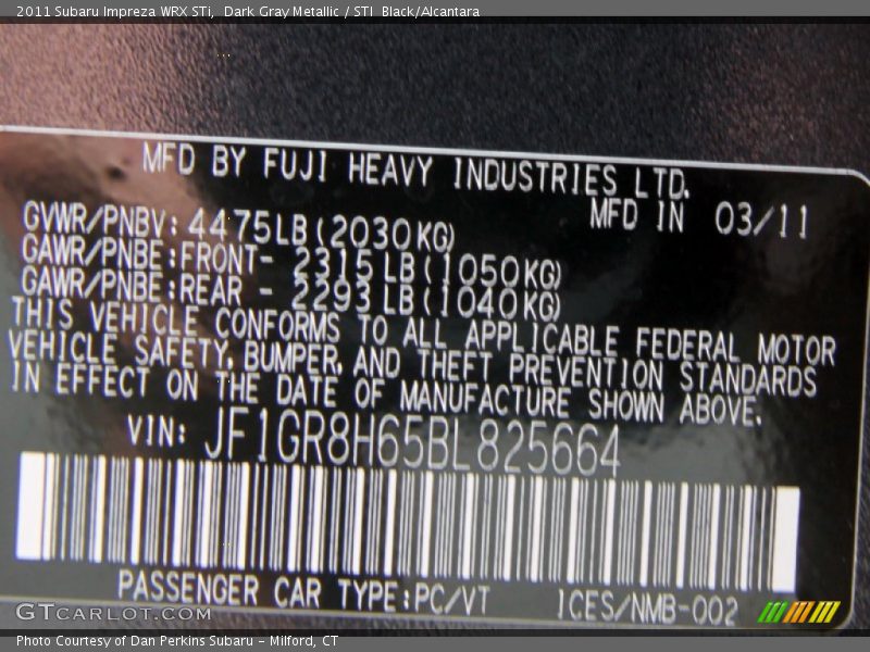 Dark Gray Metallic / STI  Black/Alcantara 2011 Subaru Impreza WRX STi