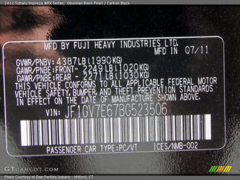 Obsidian Black Pearl / Carbon Black 2011 Subaru Impreza WRX Sedan