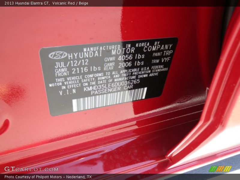 2013 Elantra GT Volcanic Red Color Code TRP