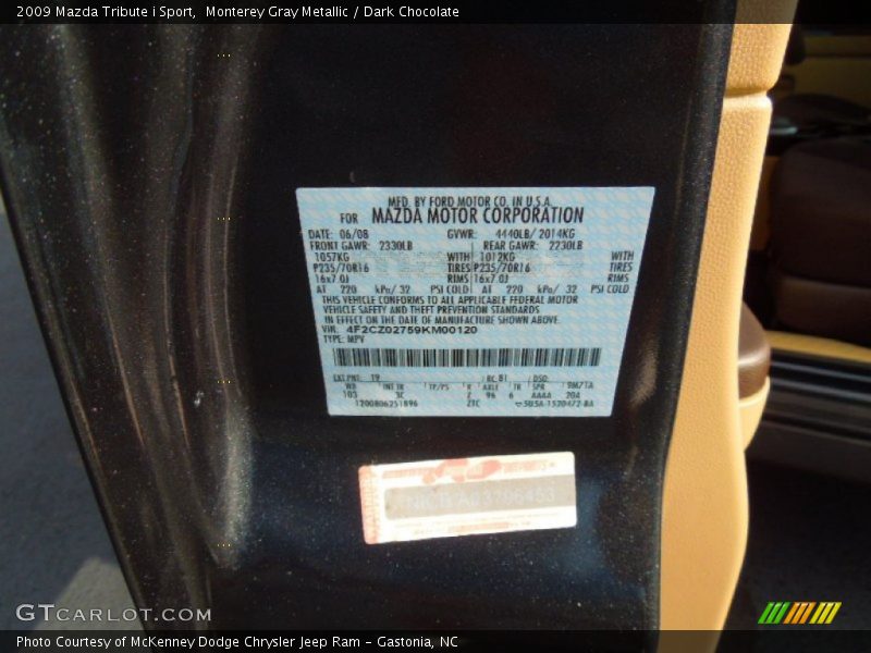 Monterey Gray Metallic / Dark Chocolate 2009 Mazda Tribute i Sport