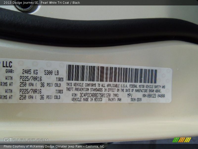 2013 Journey SE Pearl White Tri Coat Color Code PWH