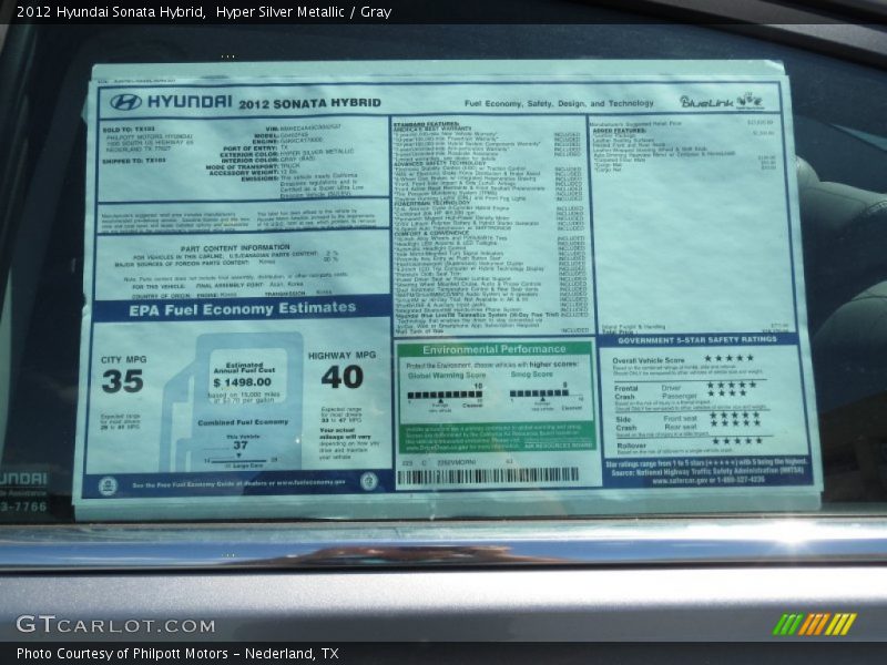 Hyper Silver Metallic / Gray 2012 Hyundai Sonata Hybrid
