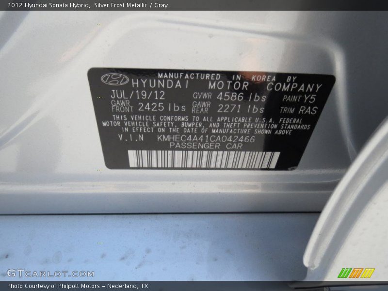 Silver Frost Metallic / Gray 2012 Hyundai Sonata Hybrid
