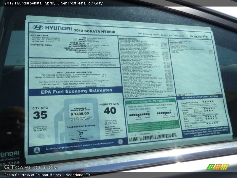 Silver Frost Metallic / Gray 2012 Hyundai Sonata Hybrid